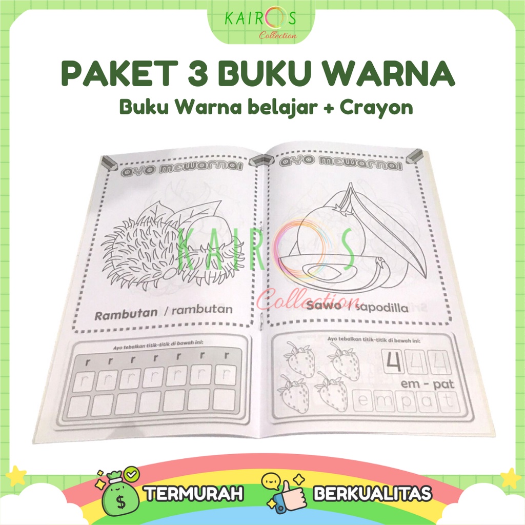 Paket Buku Mewarna Belajar &amp; Crayon - 3in1 Belajar