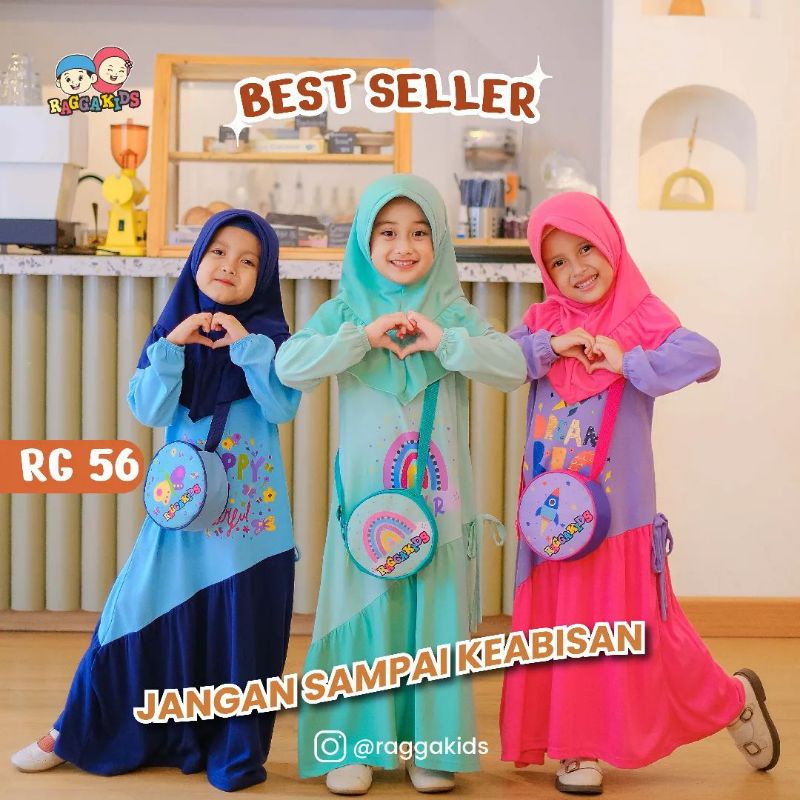 Dress Anak Perempuan Kaos Raggakids Terbaru RG56 Berhadiah Tas Cantik Raggakids baju muslim anak per