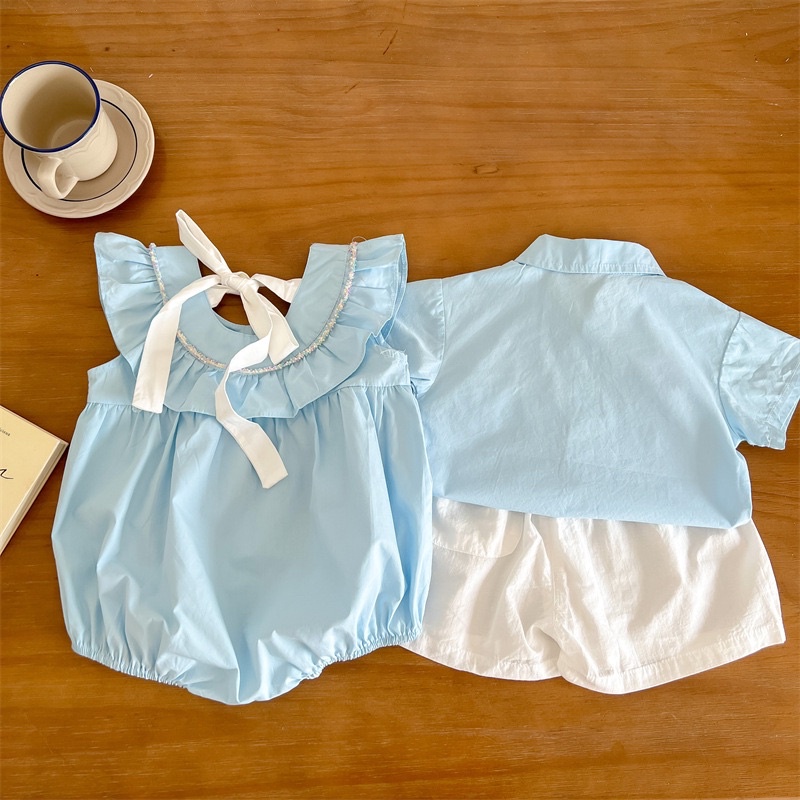 Bluish twin set anak kembar baju