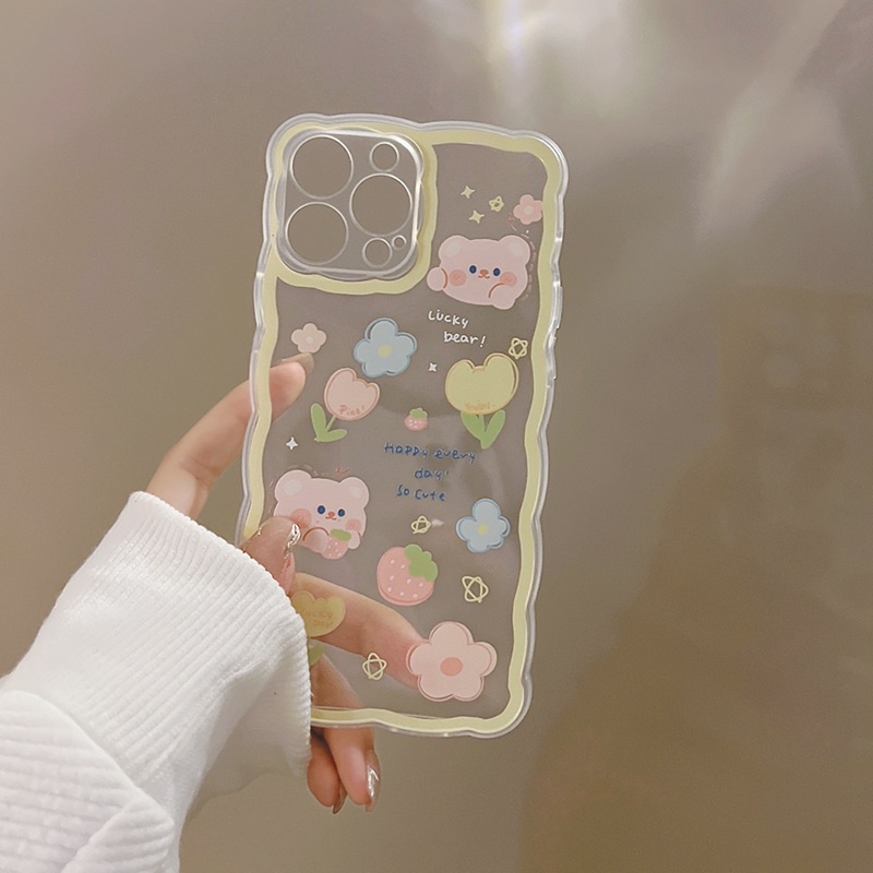 Soft Case Silikon Motif Beruang Strawberry Untuk IPhone 7 8 Plus X XR XS Max 11 Pro Max 12 13 Pro Max SE 2020