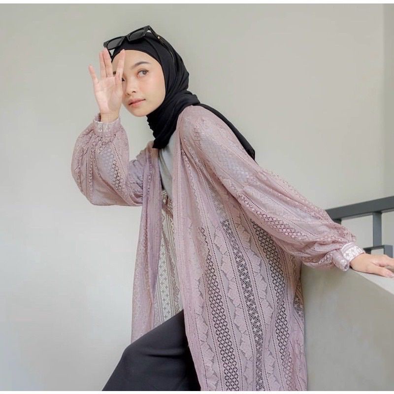 Cadigan Brokat Lengan Balon-Kardigan Brukat-Long Cardi Burkat Outer