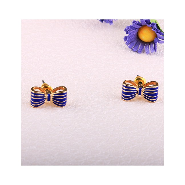 LRC Anting Tusuk Fashion Blue Bow Earrings D60512