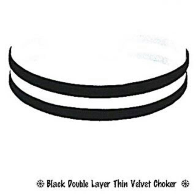 Black Double Layer Thin Velvet Choker Necklace 2 Row | Kalung Handmade