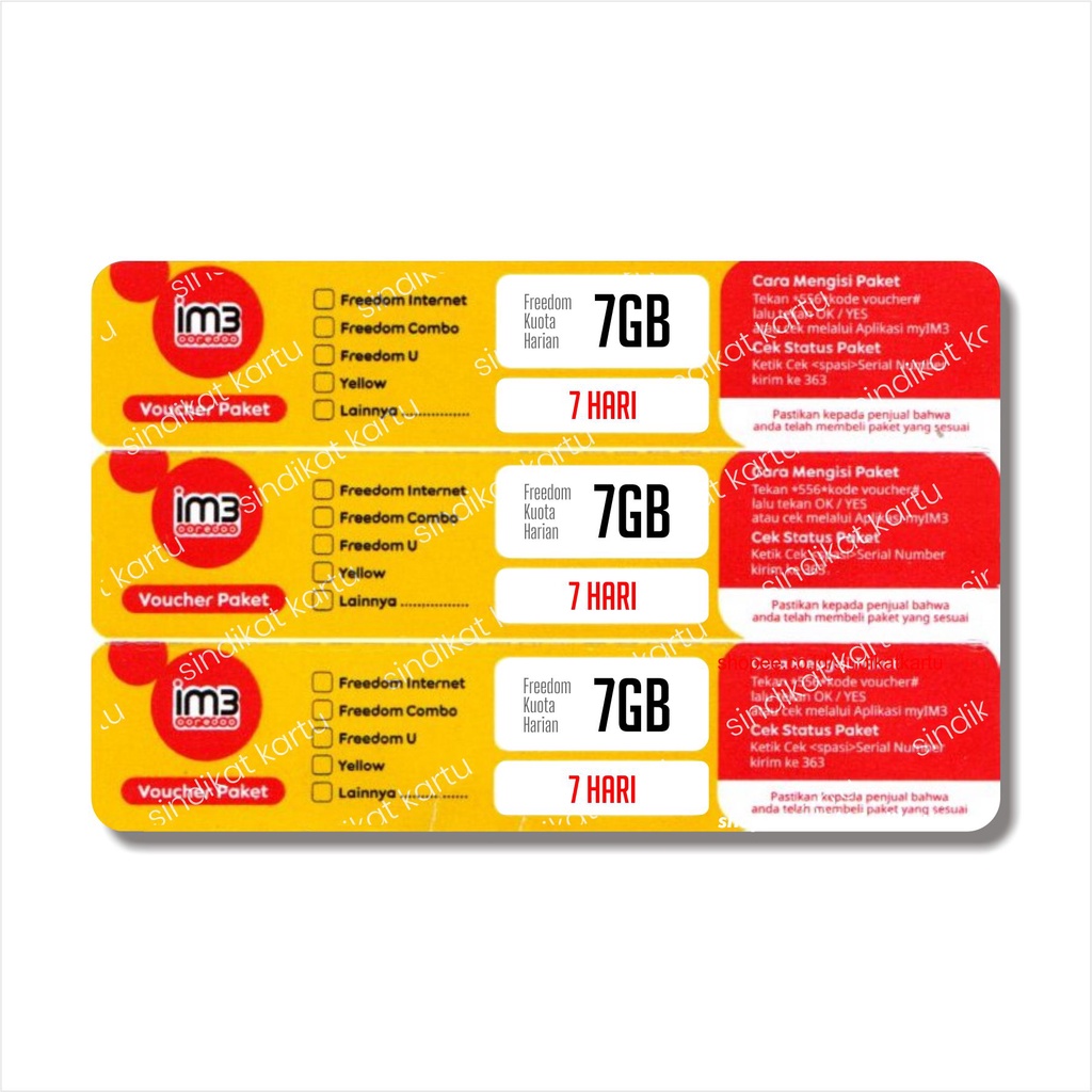 Voucher data INDOSAT 7GB Freedom Kuota Harian 7Hari (JATENG & YOGYAKARTA)