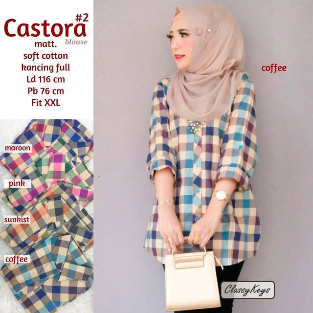 Kemeja Wanita Jumbo Katun Kotak Kotak Big Size Sirvia Castora by Classy Keys Hijab Solo-5