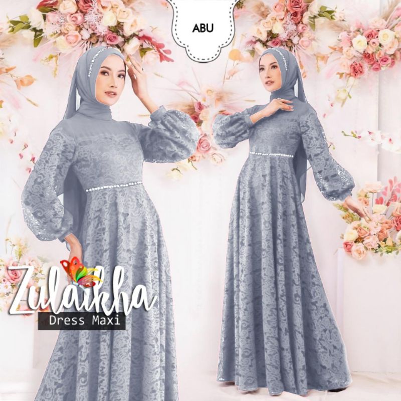 MAXY ZULAIKHA MUTIARA, BRUKAT, MOSCREPE PREMIUM, GAMIS HIJAB MUSLIM, MAXY DRESS, 2 UKURAN