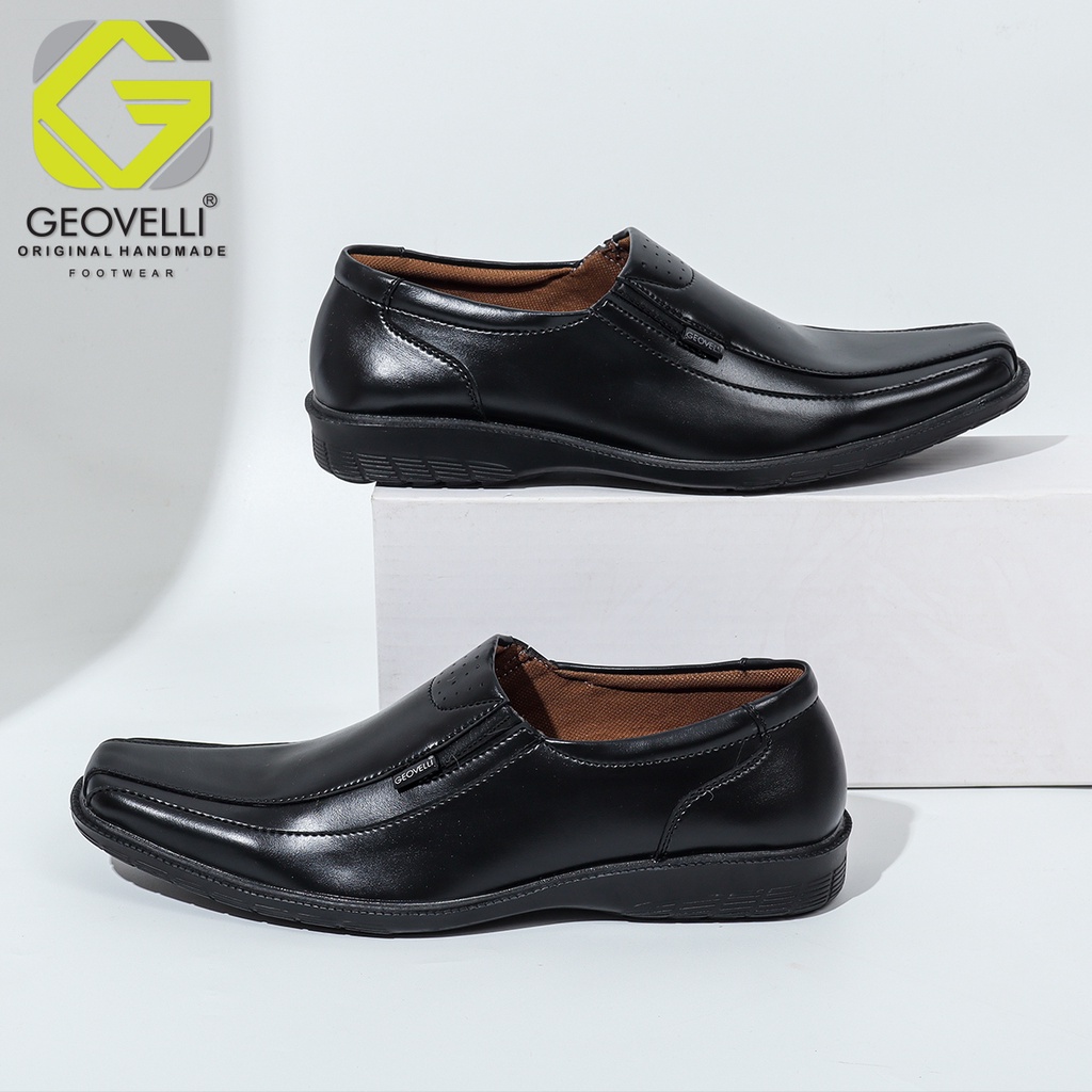 Sepatu Kantor Pria Geovelli Pantofel Formal Kerja Dinas Pesta Kulit Sapi Asli Coklat Kopi Dan Hitam