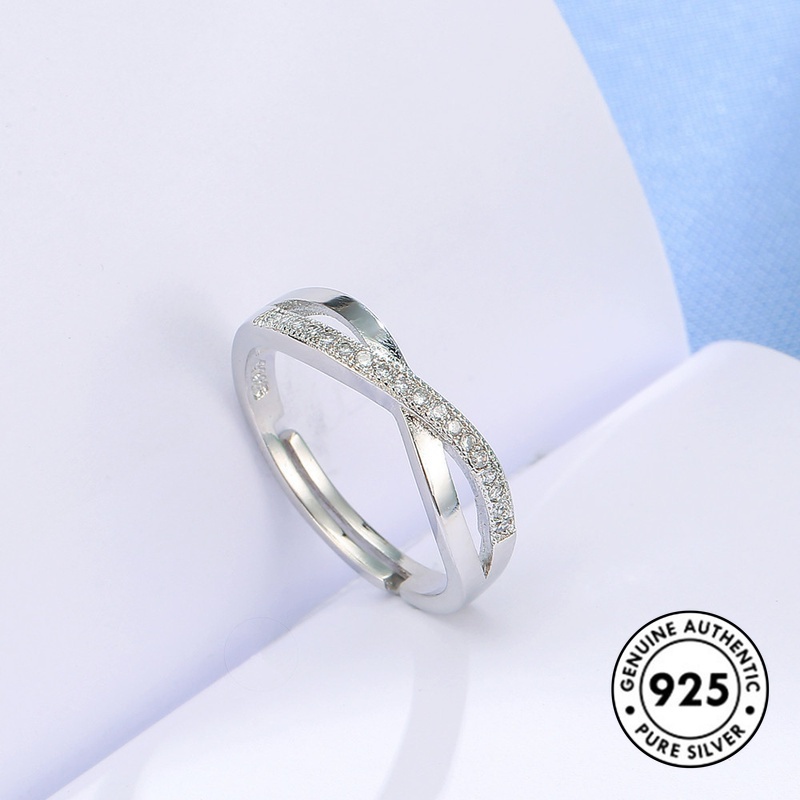 Cincin Berlian Bentuk X Silang Bahan S925 Silver