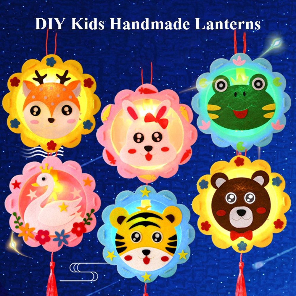 Mainan Lentera luminous Handmade DIY portable Motif Kartun Hewan Untuk Edukasi Anak Tk
