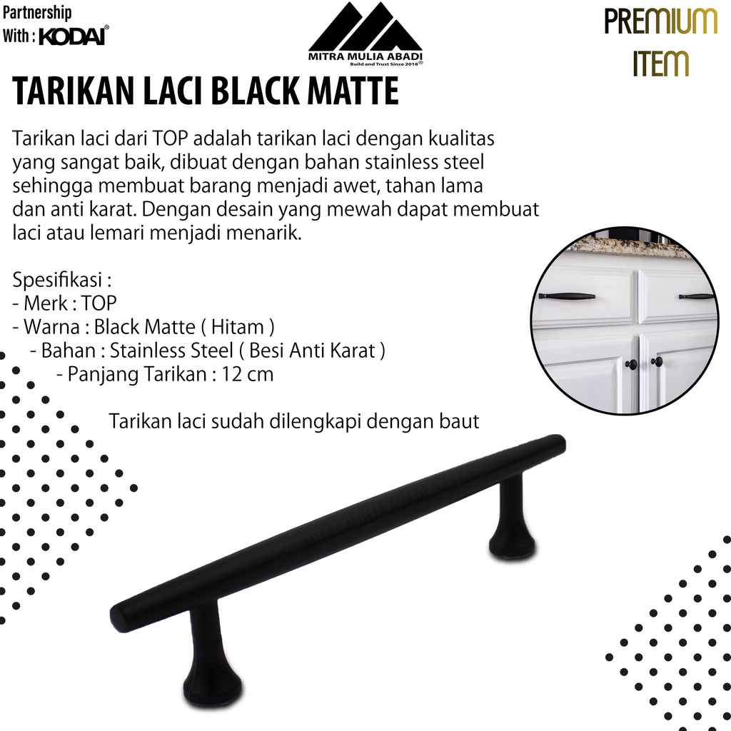 Tarikan Laci 5 Inch Black Matte | Drawer Pull | Merk TOP | T 187