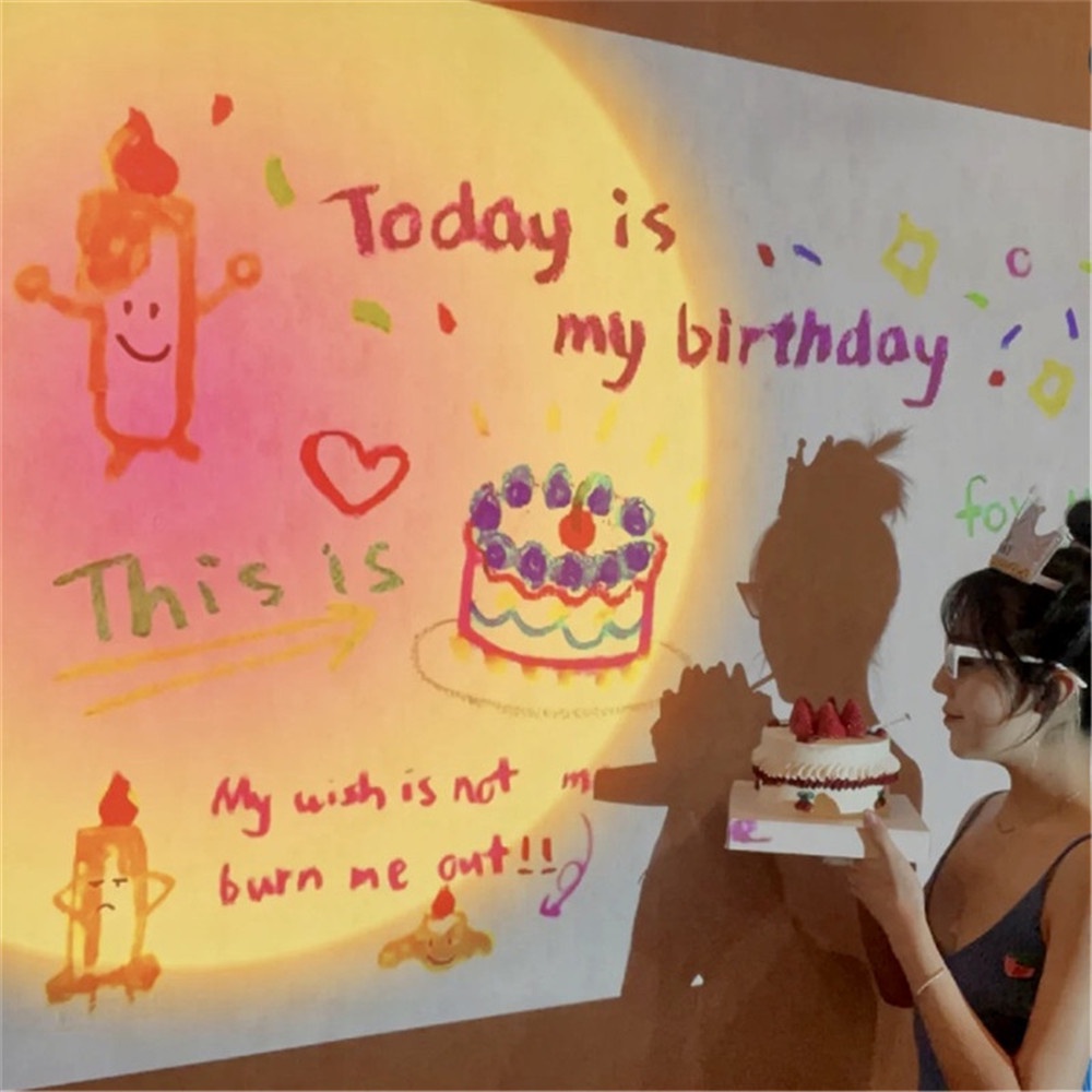 HAPPY BIRTHDAY INS Photo Projector Lamp Proyektor Pengakuan Kreatif Anak-anak