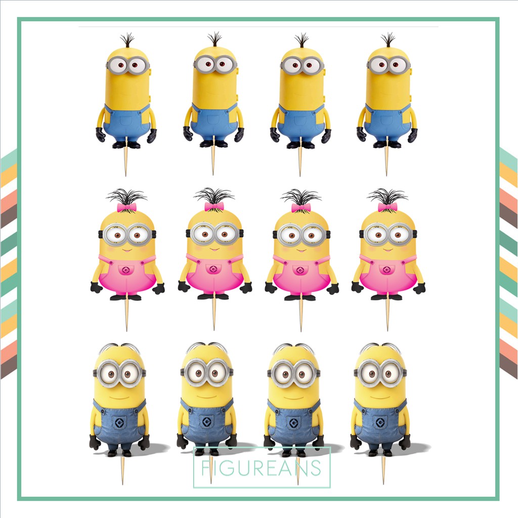 GROSIR PERLENGKAPAN PESTA MINION ISI 12 CUP CAKE TOPPER HIASAN KUE ULTAH