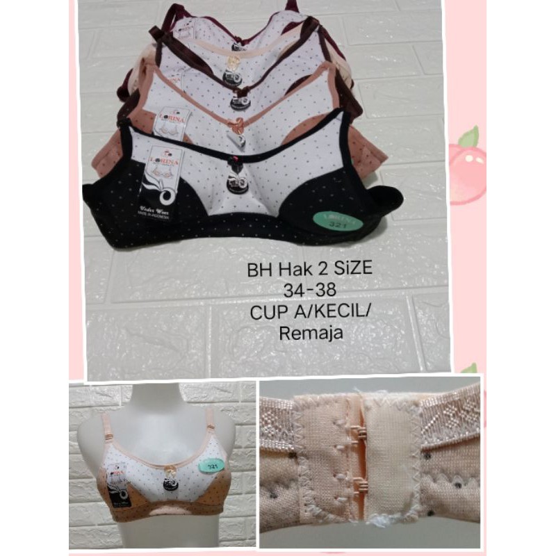 BH Hak 2 (LRN 321 -208) 259 warna motif Random Size 34-38  BRA Tanpa Spon Tanpa Kawat CUP A/Kecil/Remaja