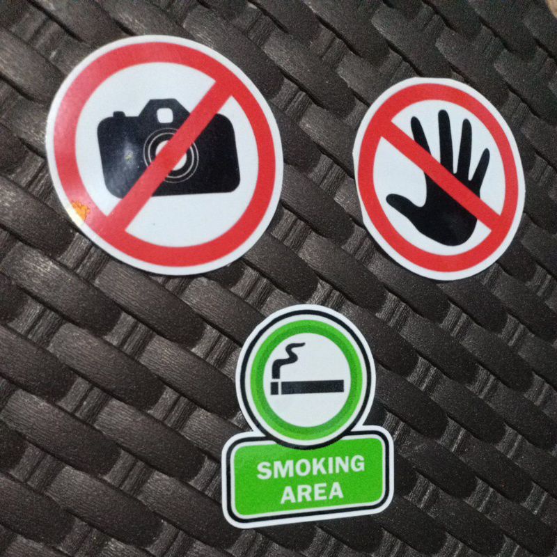 

STIKER PERINGATAN JANGAN SENTUH DILARANG MOTRET SMOKING AREA STIKER LARANGAN STIKER WARNING