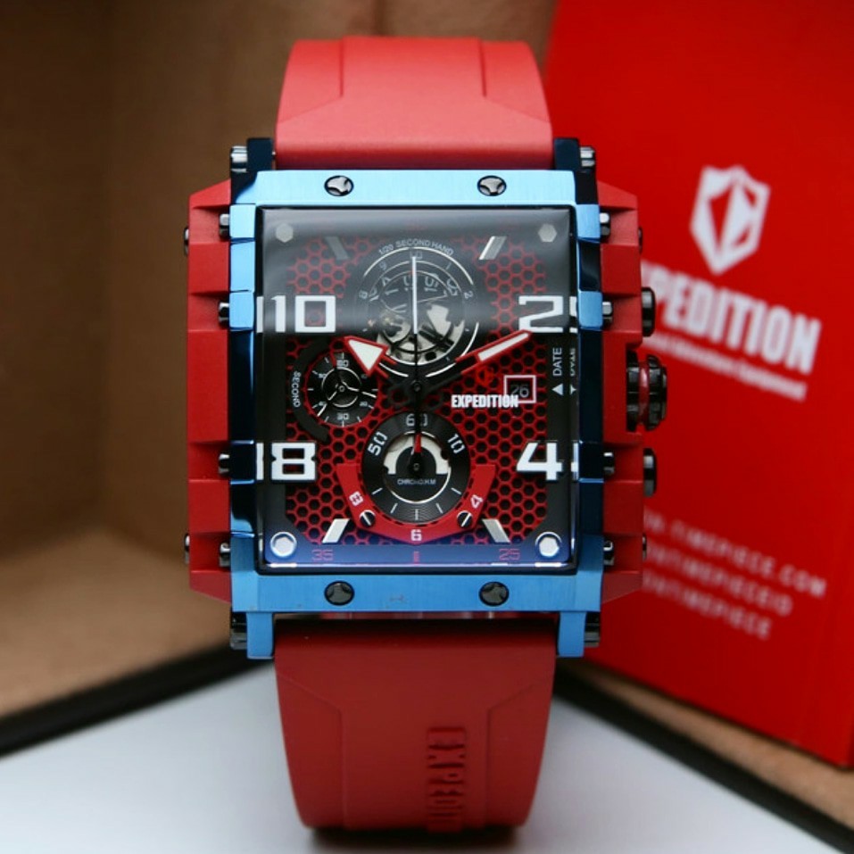 Jam Tangan Original Expedition E 6757 M original pria rubber merah biru