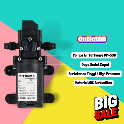 Pompa Air Elektrik High Pressure 12V 72W 130PSI Taffware Good Pump DP-538 Semprotan Air Cuci Motor
