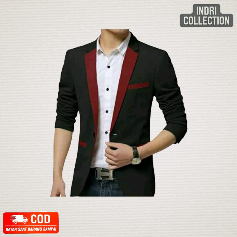 JAS BLAZER HITAM MIX MERAH ELEGAN