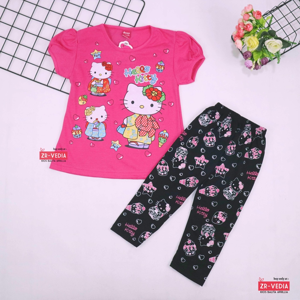 Setelan Hello Katty uk 2-6 Tahun / Baju Anak Karakter Legging Perempuan Celana Panjang Import