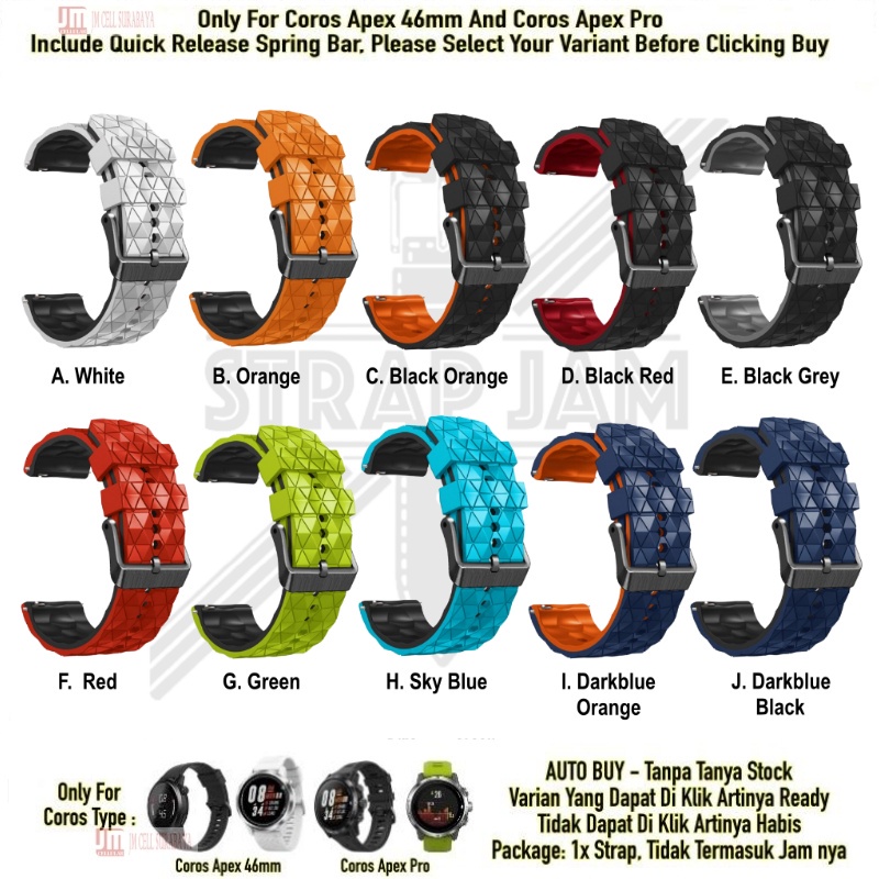 HPF 22mm Tali Jam Coros Apex 46mm / Apex Pro - Strap Rubber Silikon With Diamond Shape