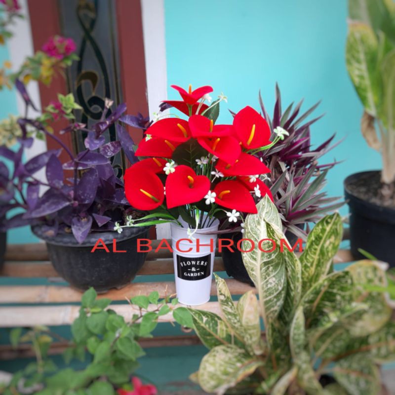 ANTHURIUM BELUDRU MERAH BUNGA HIAS K18 B8172 BUNGA ARTIFICIAL DEKORASI RUMAH HOME DEKOR