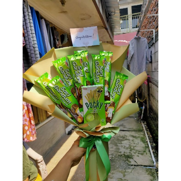 

snack bouquet tema hijau sari gandum