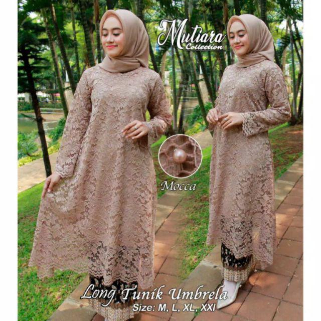 Realpict!!!semi Gamis Umbrella Mutiara Atasan Bhn Brukat+plisket Bhn Batik Silk Size M L Xl Xxl