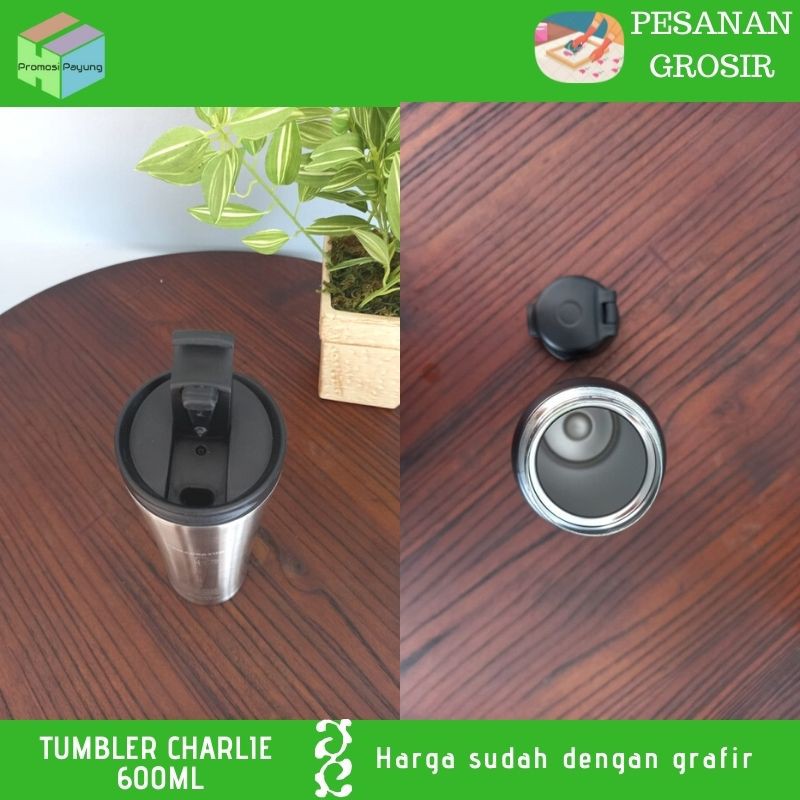 Tumbler Custom Grosir Tumbler Charlie 600ML Cetak Nama Logo Laser Grafir Souvenir Promosi