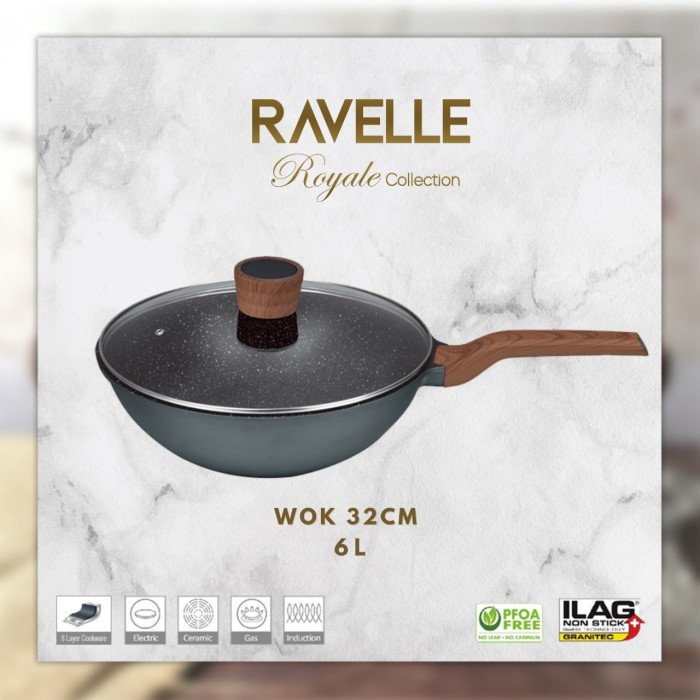 RAVELLE ROYALE - Wok With Lid 32 Cm - Wok dengan Tutup 32 Cm