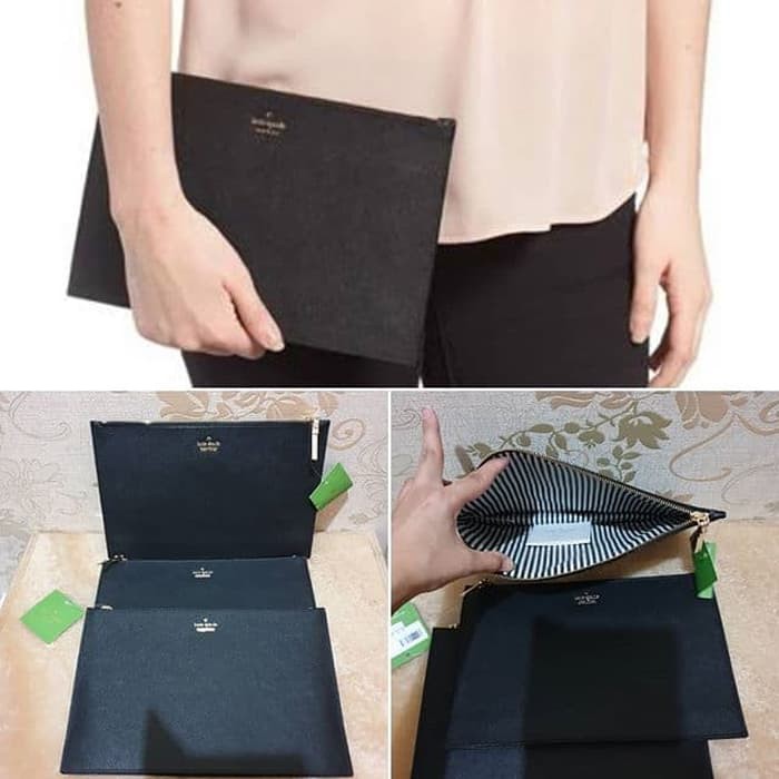 dompet Kate Spade Lilia Large Pouch Wristlet Black Leather original