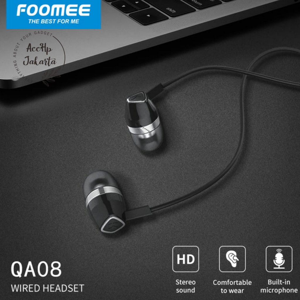 Handsfree Foomee Headset QA08 Streo Sound Wired Headset Garansi Resmi Original