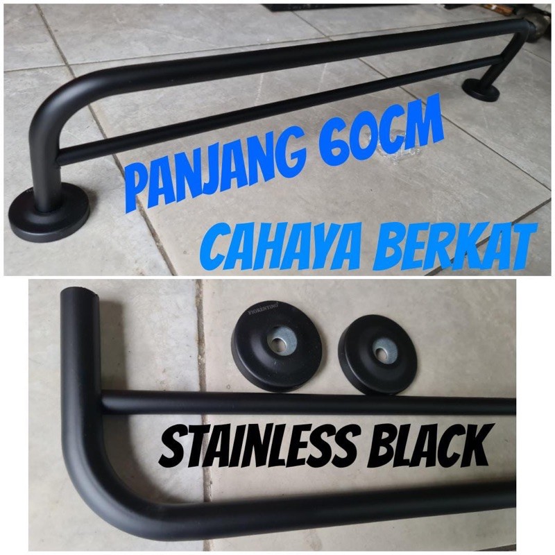 rak handuk fiorentino 9602 stainless / black hitam 2 baris 60cm