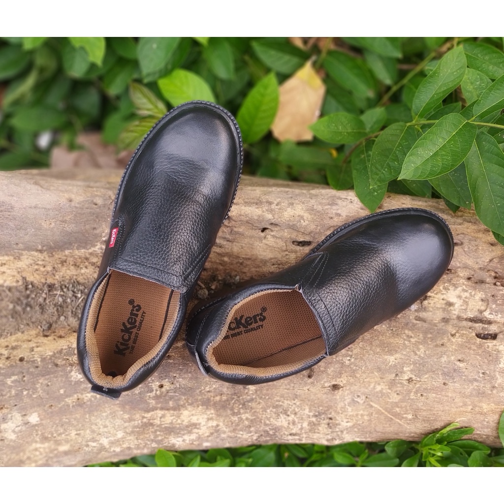 Sepatu Safety Pria Sepergelangan Kaki Slip-on Kulit Sapi Asli 100%