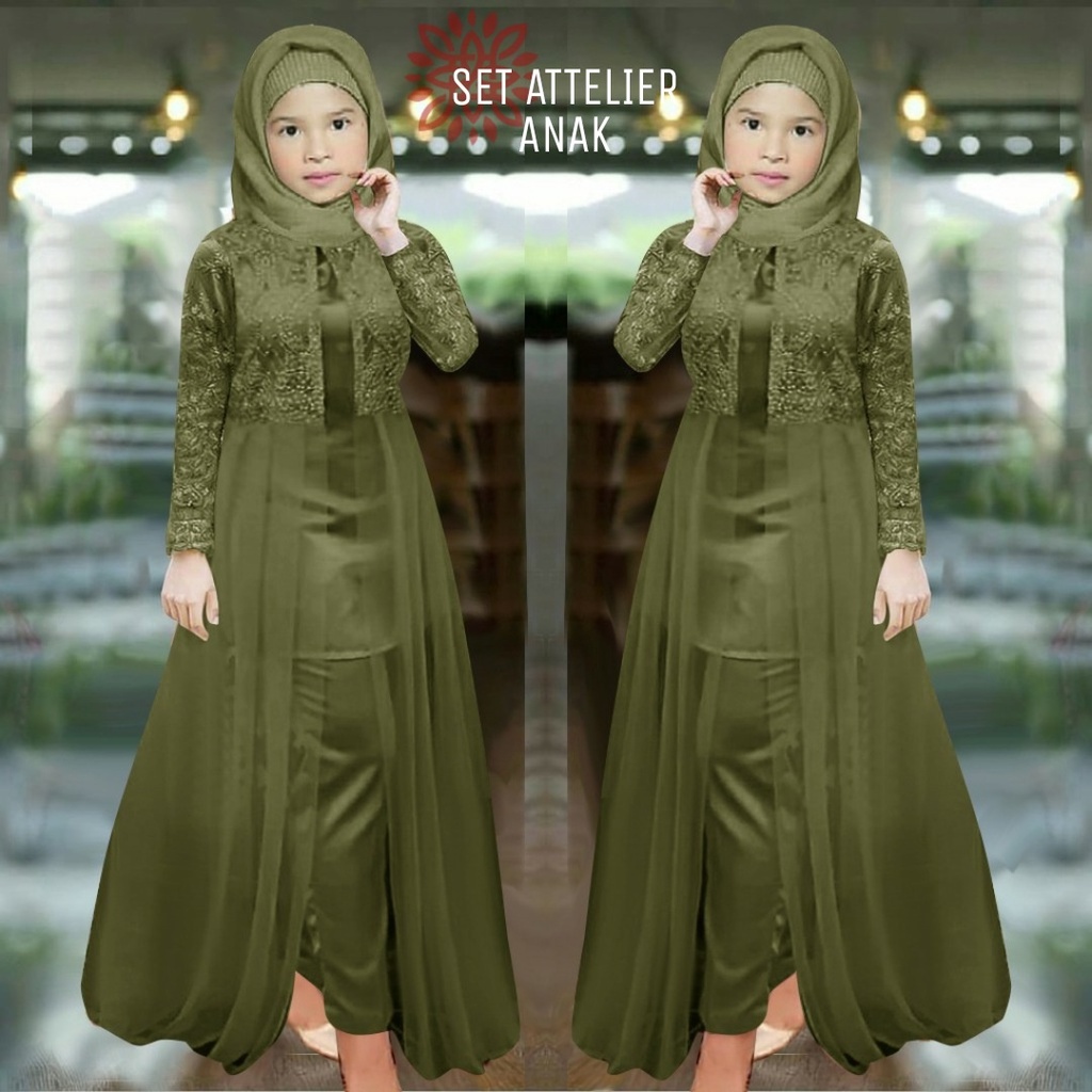 BISA COD - SET ATTELIER LONG TUNIK BRUKAT ANAK 6-8th / SET ATTELIER KID / STELAN BRUKAT LEBARAN ANAK