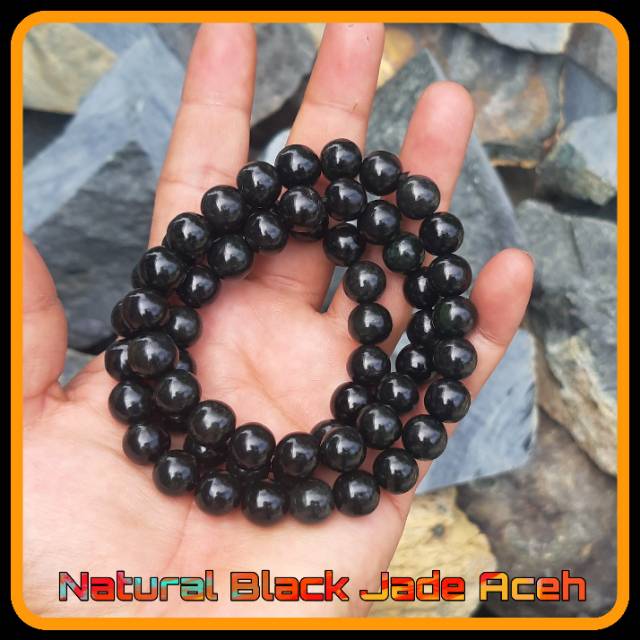 Promo Kalung Natural Black Jade Aceh Model Bulat