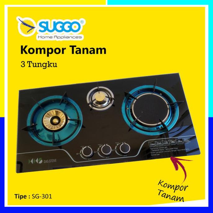 Kompor Gas Tanam SUGGO Infra Red SG-301 3 Tungku Kaca Lc