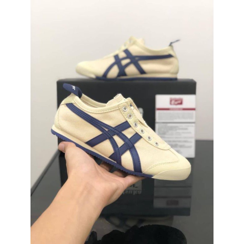sepatu onitsuka tiger mexico 66 original slip-on cream navy