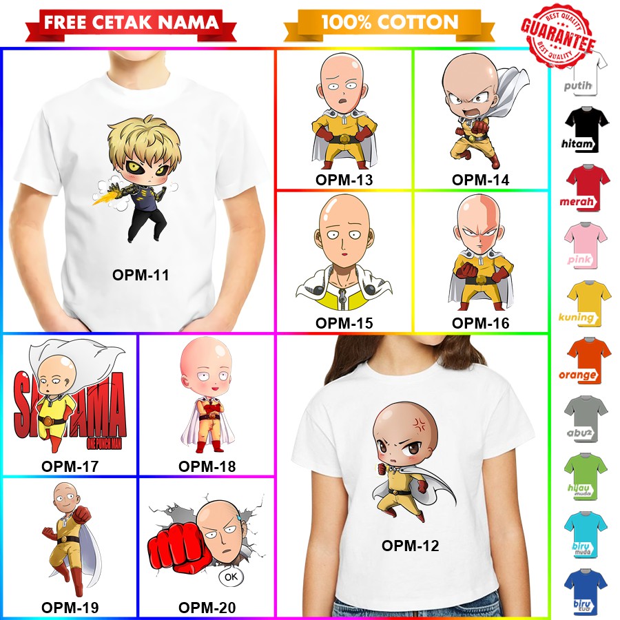 [FREE NAMA!!] Baju Kaos ANAK DAN DEWASA ONE PUNCH MAN BANYAK MOTIF