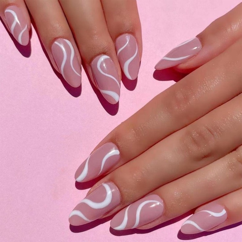 We Flower Kuku Palsu Warna Pink Gaya Perancis Untuk Manicure Wanita