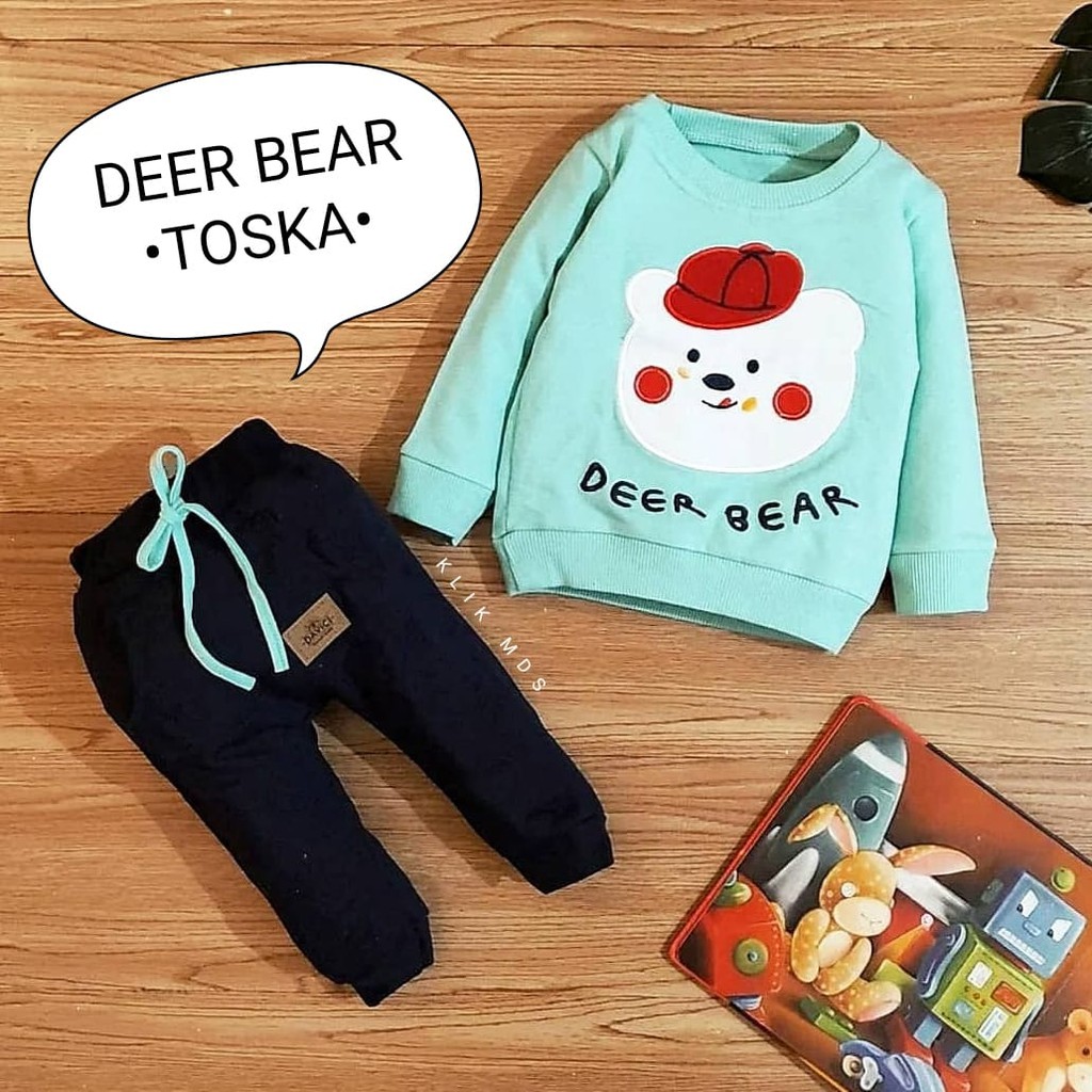 Klik Mds Setelan Baju Anak Laki-Laki Atasan Dan Celana Motif Lovely Bear 1 Ukuran Estimasi 2-9 bulan