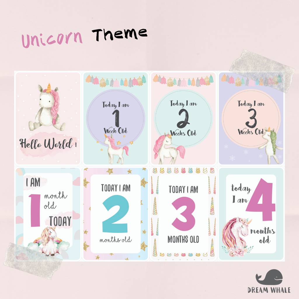 

Custom Baby Milestone Cards - Unicorn Pastel - Girl Kartu Foto Bayi Custom Nama - DreamWhale