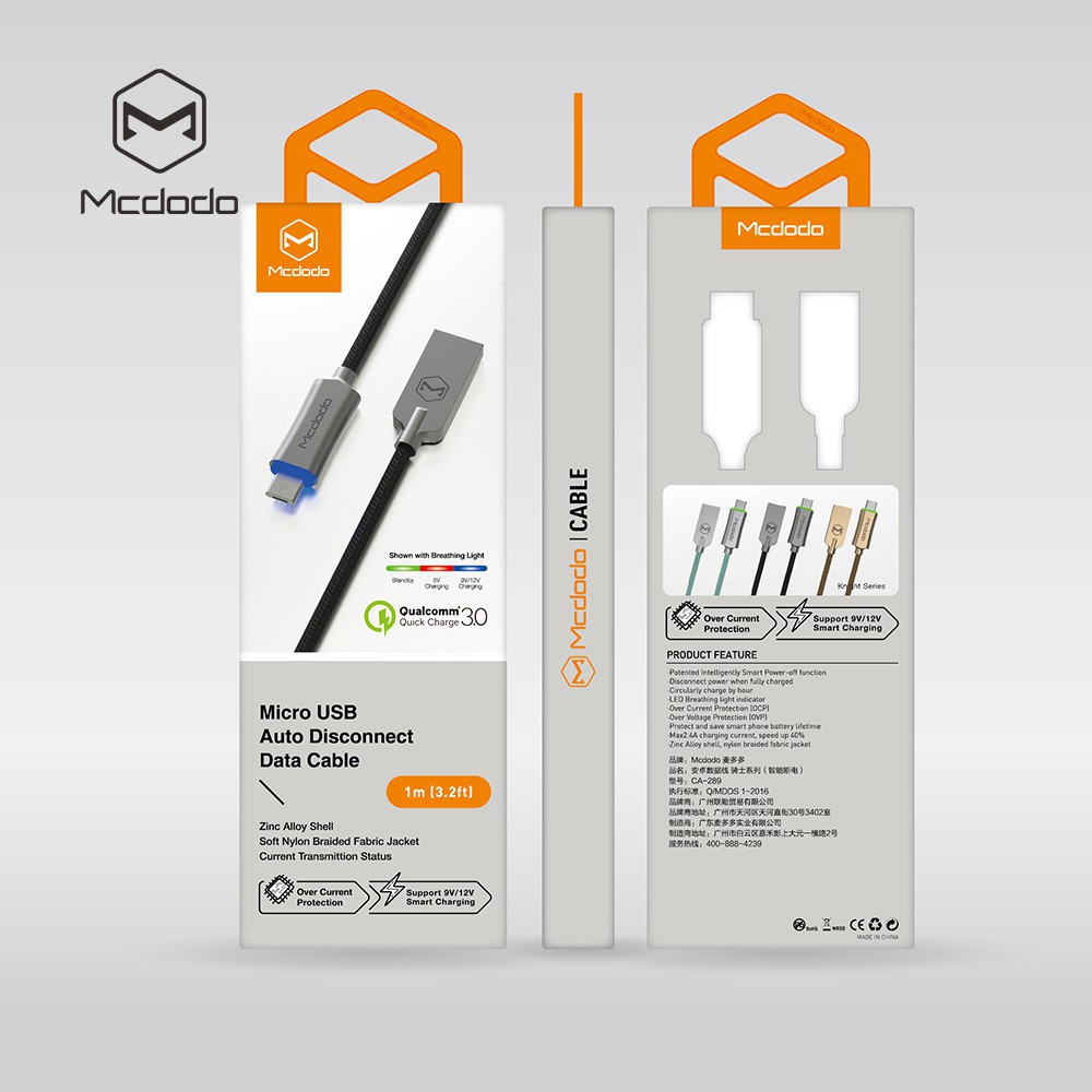 Mcdodo Micro USB Auto Disconnect Data Cable CA-289 1M Original 100%