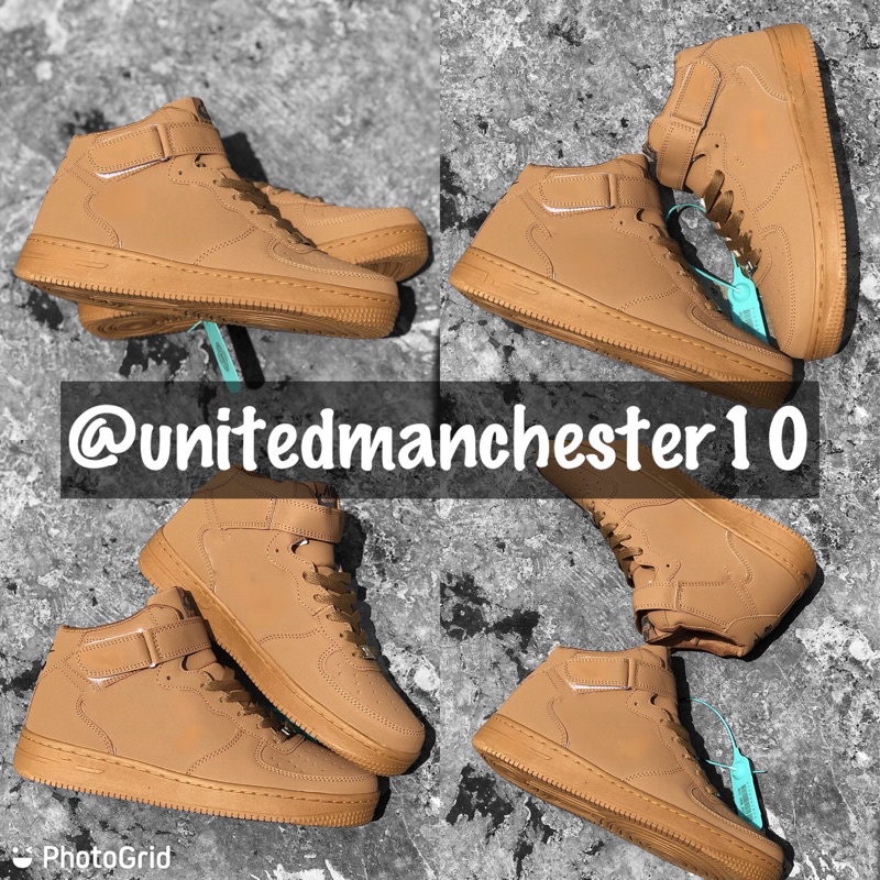 MAN AND LADIES SNEAKERS AF 1 MID FLAX BROWN SEPATU BOOTS IMPORT QUALITY SIZE 39-44