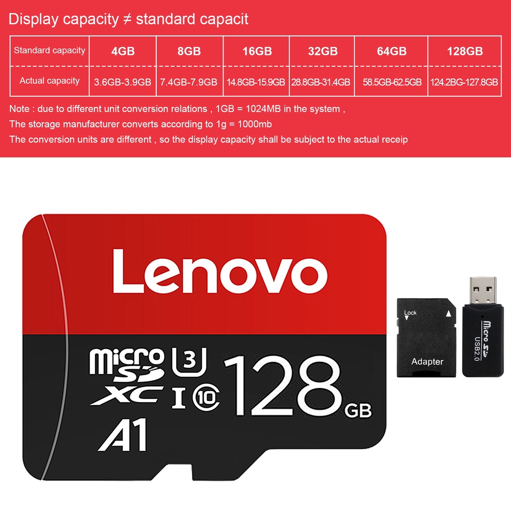 (Huluboy) Kartu Memori Micro SD TF 4GB 8GB 16GB 32GB 64GB 128GB U3 Anti Air Untuk Lenovo