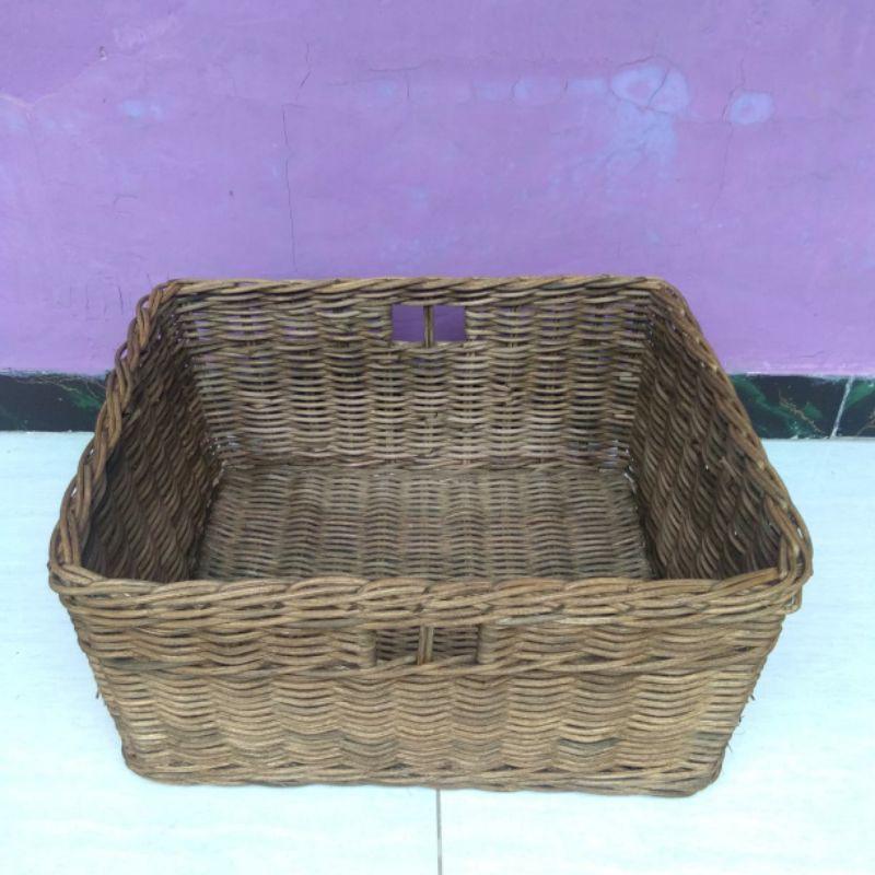 Keranjang rotan persegi kotak besar laci penyimpanan 42x32x22 cm