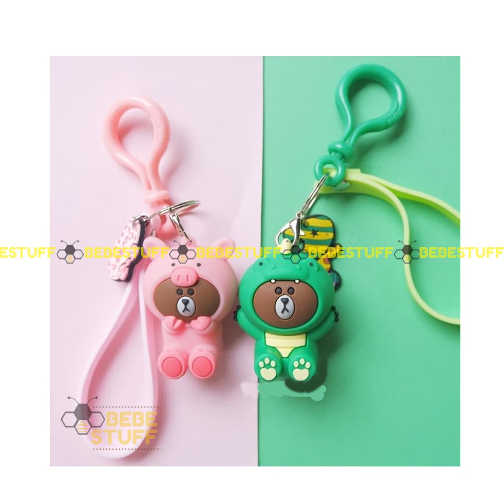 Keychain Line Friends Brown Dino / Gantungan kunci Dinosaurus - Merah