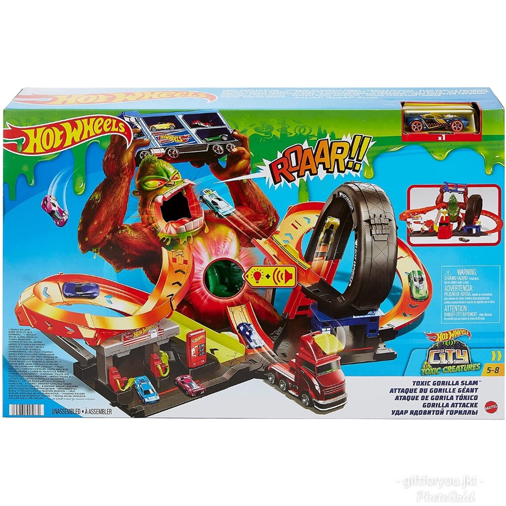 Hot Wheels City Toxic Gorilla Slam Playset Mainan Diecast Track Trek Mobil Car Mainan Anak Toy Kid C