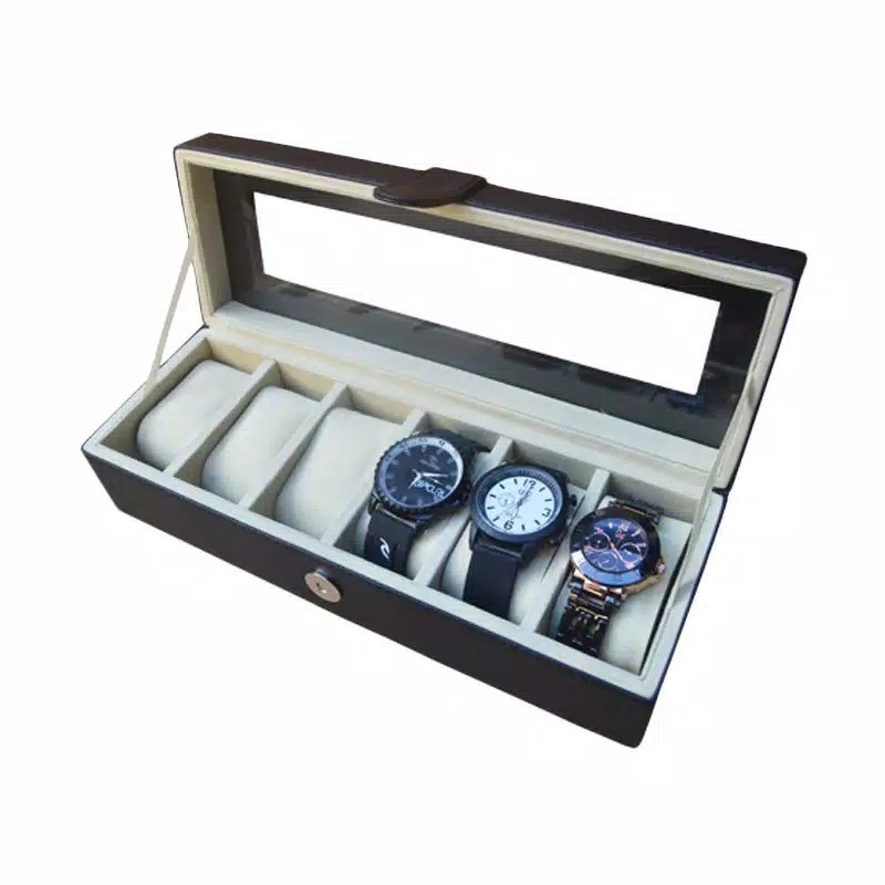 Kotak Tempat Jam Tangan isi 6 Warna HITAM MERAH / Tempat Jam Tangan dan Arloji