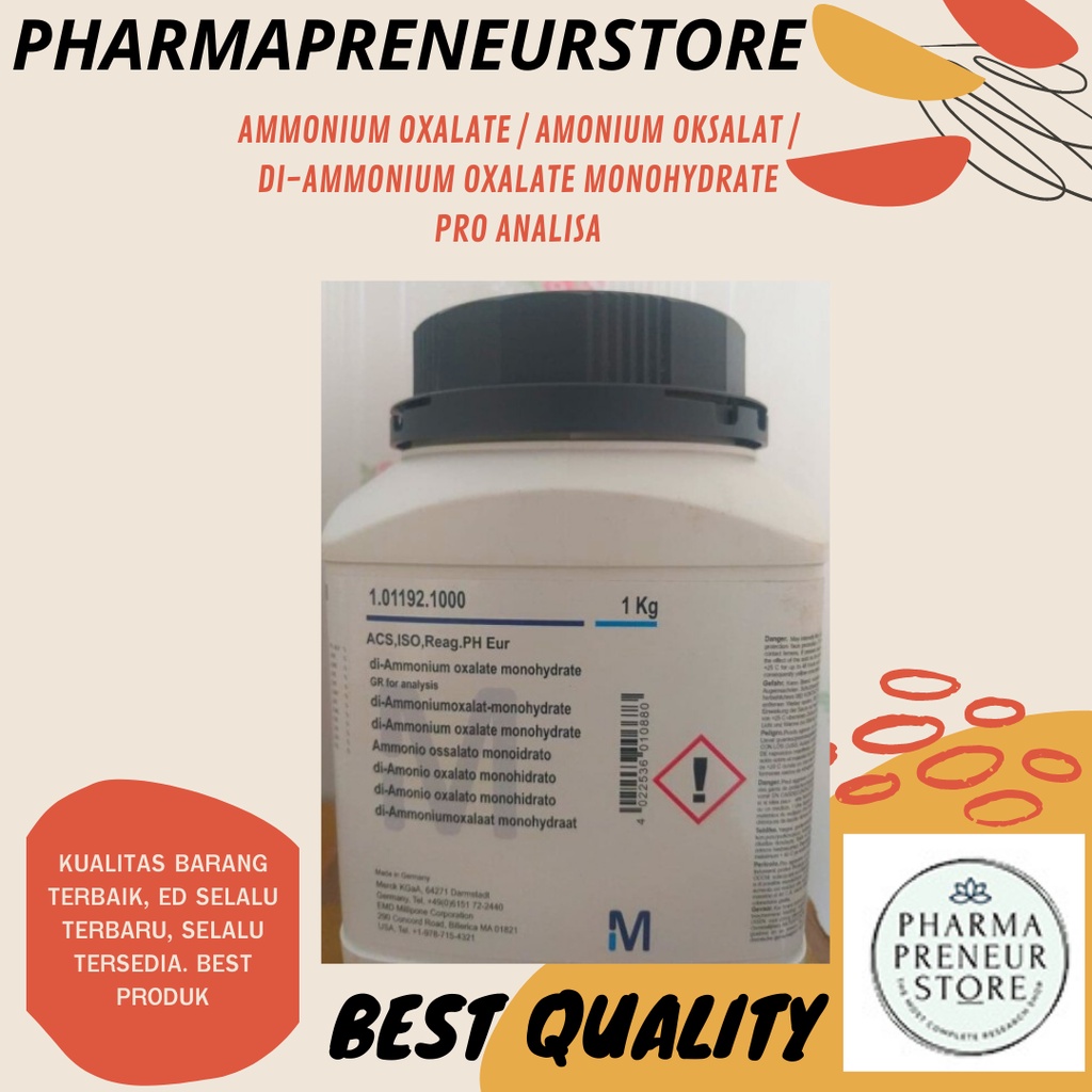 AMMONIUM OXALATE / AMMONIUM OKSALAT / DI-AMMONIUM OXALATE MONOHYDRATE PRO ANALISA 5 GRAM DAN 10 GRAM KEMASAN MERCK BEST QUALITY