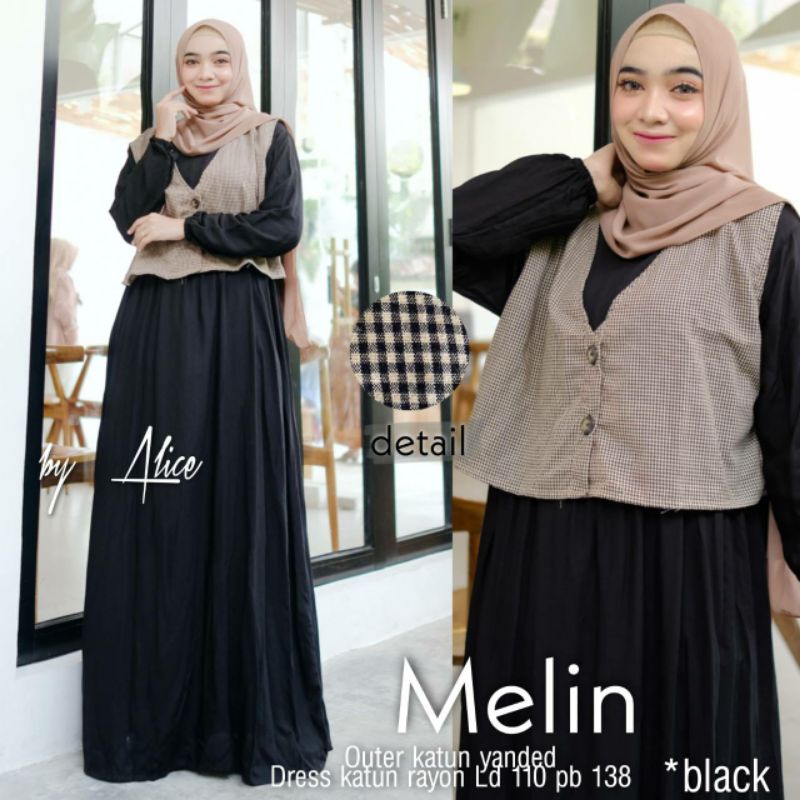 Melin Set By ALICE • Maxy Dress Gamis Rompi Wanita Muslim Set