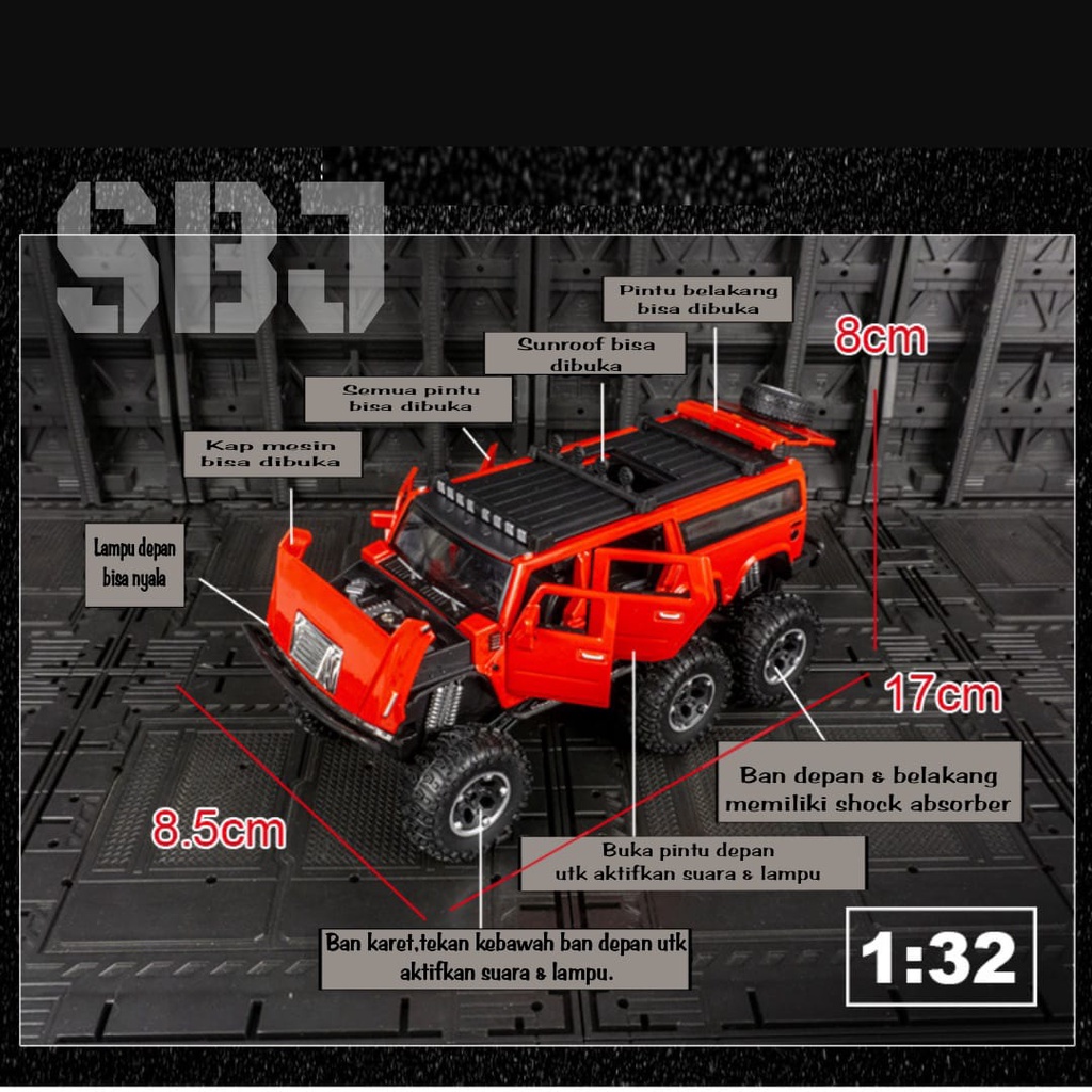 DIECAST MOBIL Hummer H2 6 wheel Skala 1:32 Metal Series